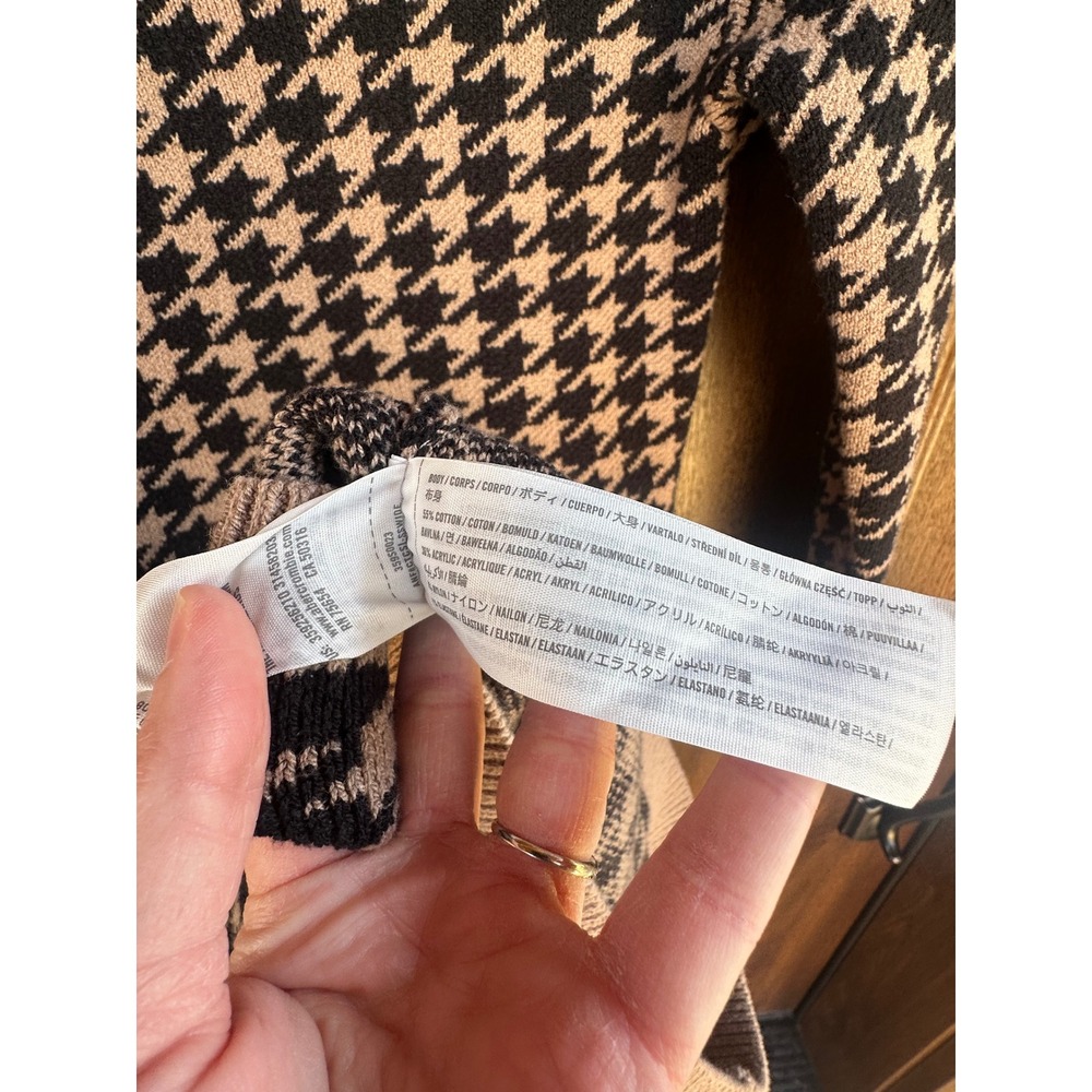 Hollister Women Y2K Brown & Black Houndstooth Long Sleeve Mini Sweater Dress S - Picture 4 of 4